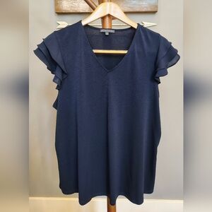 Adrianna Papell Midnight Blue Flutter Sleeve Blouse